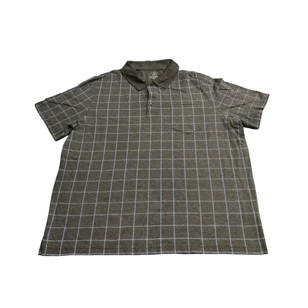 George Polo‎ Shirt Mens XL Gray Blue Windowpane Excellent Short Sleeve Pocket